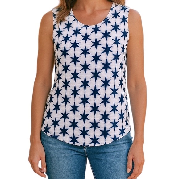 LUCKY BRAND Tank top White with Navy blue stars Ties in back Size Large - Picture 1 of 6